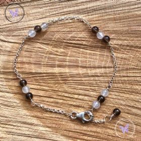 Rose Quartz & Smokey Quartz Silver Chain Bracelet